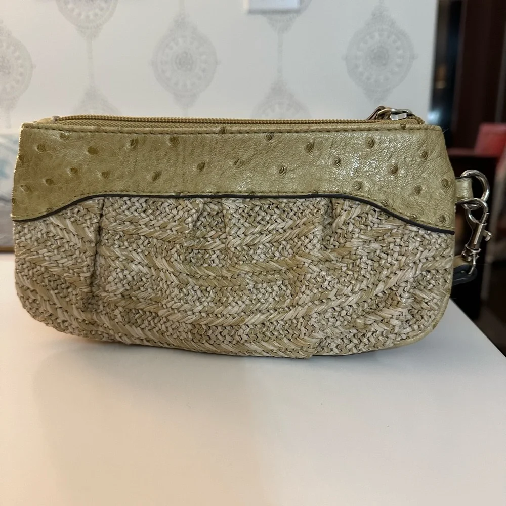 Rosetti Straw/Ostrich Leather Woven Bow Wristlet EUC - Picture 5 of 8